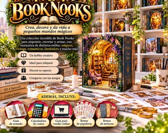 Plantillas Book Nook PDF +25 Diseños Listos para Imprimir | Guía de Armado y Luces LED | +2000 Diseños Canva | Kit para Vender