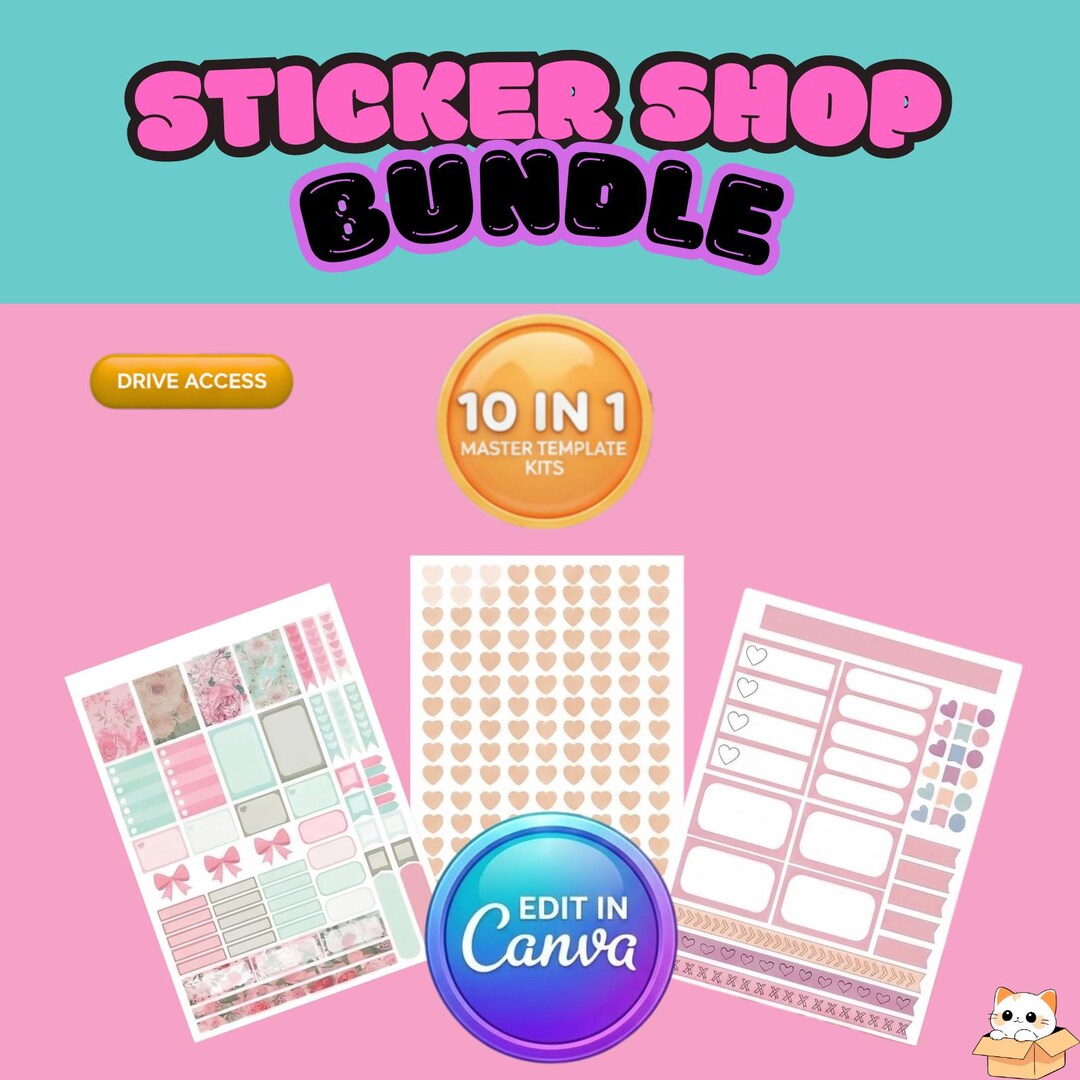 Editable Sticker Card Ultimate Editable Sticker Shop Bundle | Canva Planner Sticker Templates ...