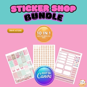 Ultimate Editable Sticker Shop Bundle | Canva Planner Sticker Templates | Jewelry Tray Inserts | Square Collage Sheets | Commercial Use Kit