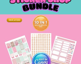Ultimate Editable Sticker Shop Bundle | Canva Planner Sticker Templates | Jewelry Tray Inserts | Square Collage Sheets | Commercial Use Kit