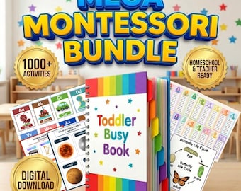 MONTESSORI Preschool BUNDLE, 1000+ Homeschool Activities, Flashcards, Busy Book, Life Cycles and Math, Pre-K & Kindergarten Resource