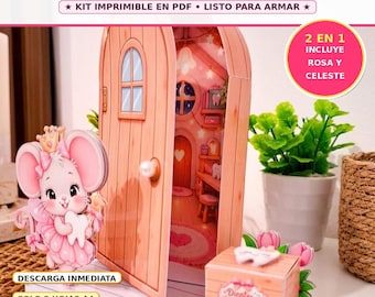 Tooth Fairy Door 3D Printable PDF | Baby Tooth Box | Tooth Fairy Kit | Kids Craft | Pink and Light Blue