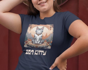 Zen Kitty | Funny Cat Lovers T-Shirt | Gender-Neutral Adult Clothing | Cat Mom | Cat Dad | Yoga Cat | Colorful Cat T-shirt
