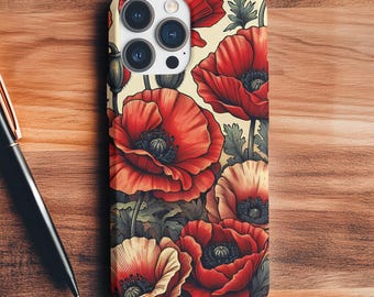 Vintage Red Poppy Floral Phone Case: Cottagecore Style