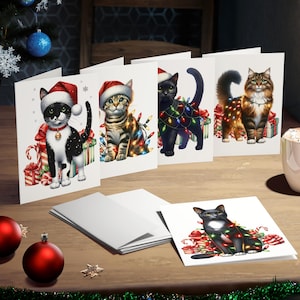 Christmas Cats Greeting Card Set, Watercolor Holiday Designs (5-Pack)