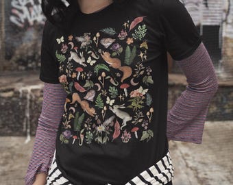 Whimsical Woodland Creatures T-Shirt | Cottagecore Nature Shirt | Gender-Neutral Adult Clothing