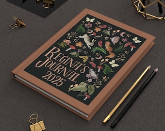 Personalized Hardcover Journal | Woodland Creatures Personal Diary | Customized Name Journal | Cottagecore Boho Gift