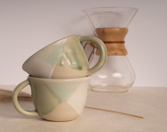 Pottery Coffee/Tea Mug in Seafoam and White, 9oz