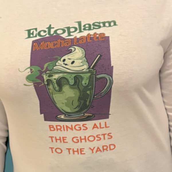 Long Sleeve Ectoplasm Mocha Latte T-Shirt: Ghostly Fun & Comfort