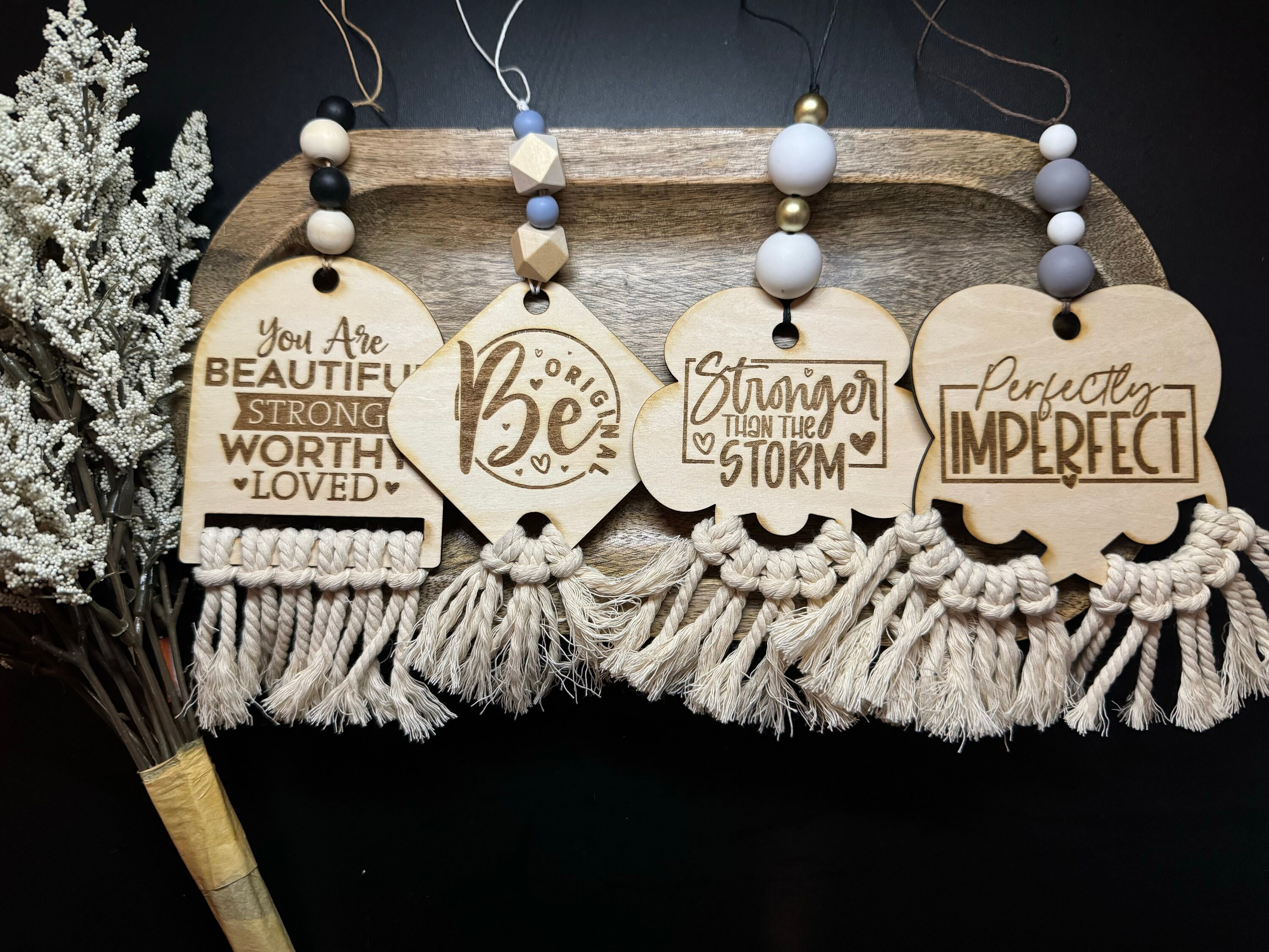 Inspirational Wooden Car Charms. Four Different Options.Rearview Mirror Car Charm. Decor For Your Car. Gift For Mom.