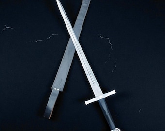 Handmade Carbon Steel Medieval Long Sword with Leather Scabbard
