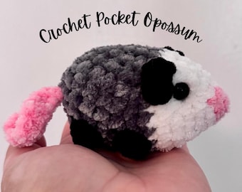 Zarigüeya de bolsillo tejida a crochet: pequeño animal de peluche amigurumi, súper peludo o normal