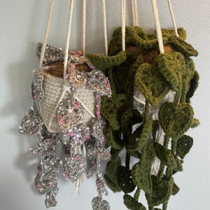 Crochet String of Hearts Hanging Plant