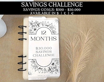 12 Months Savings Challenge Bundle With Bookmark | 500 - 30,000 Savings Goals | A6 | Matt Or Gloss Finish | Savings Challenge | Budgeting