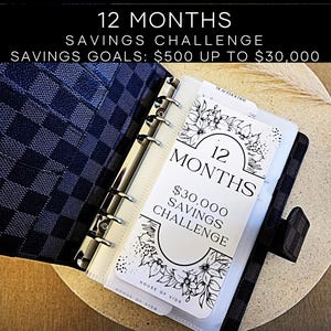 12 Months Savings Challenge Bundle With Bookmark | 500 - 30,000 Savings Goals | A6 | Matt Finish | Savings Challenge | Budgeting