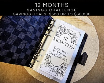 12 Months Savings Challenge Bundle With Bookmark | 500 - 30,000 Savings Goals | A6 | Matt Finish | Savings Challenge | Budgeting