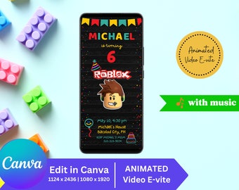 Roblox E-Vite Animated Birthday Invitation | Canva Editable | Digital Invite