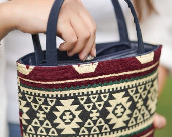 Handgefertigte Boho Teppich Handtasche - Handwerklich gewebte Geldbörse, einzigartige umweltfreundliche Schultertasche, Vintage Style Tote