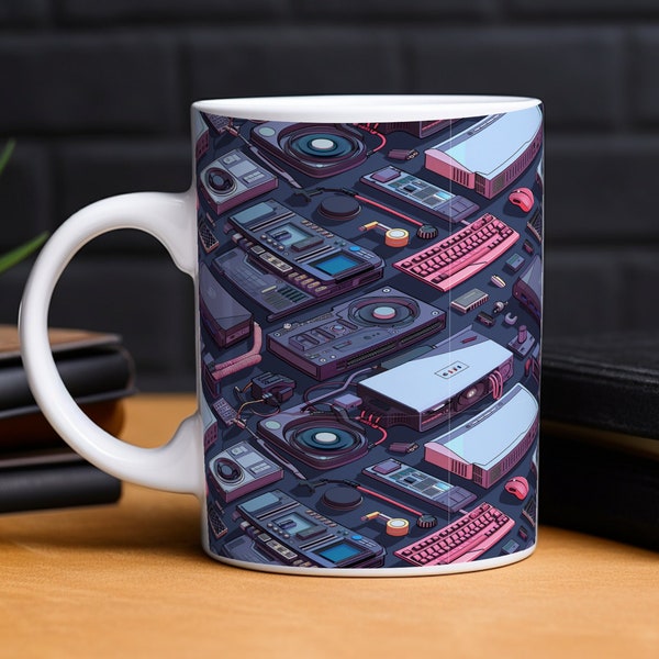 Computer Parts Pattern Coffee Mug, Tech-themed mug, Geeky coffee mug, Circuit board design, Technology lover gift, Nerd coffee cup