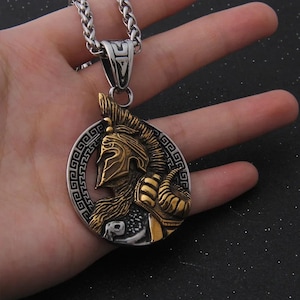 Spartan helmet Viking Pendant Necklace - Nordic style men&#39;s fashion - Vintage Warrior gold and silver jewelry