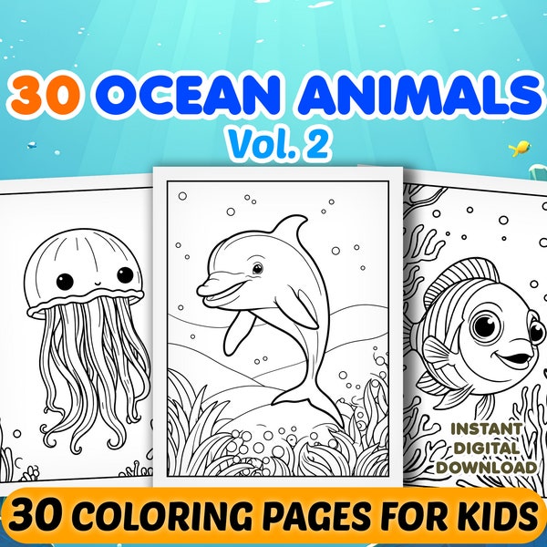 Ocean Animals Coloring Pages for Kids Toddlers Preschoolers, Educational Underwater Sea Coloring Book, Printable for Boys Girls Kindergarten