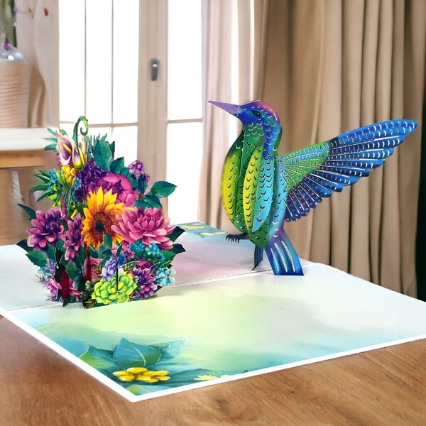 3D Hummingbird Pop Up Card For Mother's Day, Valentine Day, Birthday, Thank you, Get Well, Anniversary for Wife Husband Kids, Easter Holiday