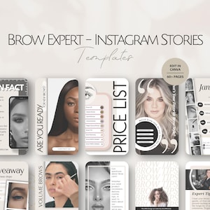 Brow Expert Instagram Geschichten Vorlagen, Brows Architekt Social Media Posts, Professioneller Schönheitssalon IG Story Bearbeitbar Canva Business Set