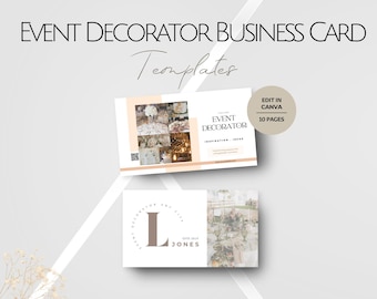 Plantilla de tarjeta de presentación para decoradores de eventos, diseño de tarjetas de información editables para planificadores de decoración de eventos, plantillas personalizables, servicio profesional