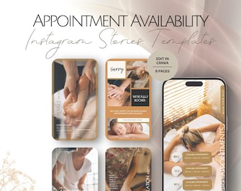 Massage Salon Appointment Availability Instagram Stories, Skin Care Digital Templates, Professional  Massages Center IG, Editable Calendar