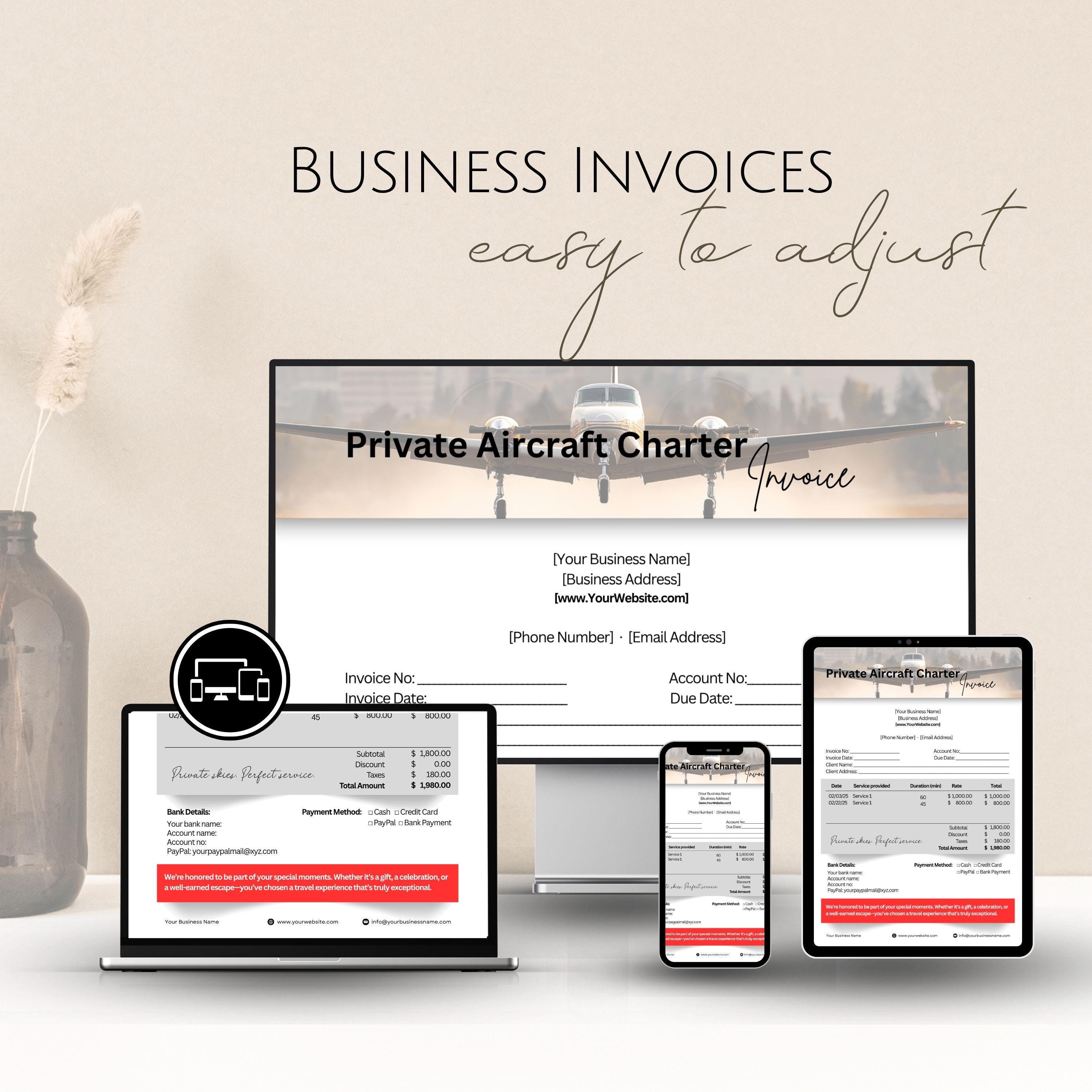 Aircraft Charter Service Invoice Templates, Editable Private Jet ...