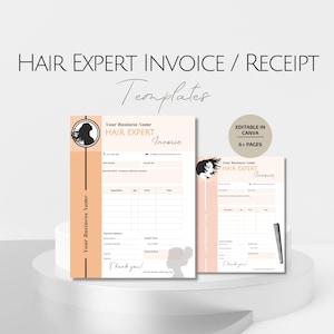 Modelos de formulários para especialistas em cabelo, formulários editáveis de recibos de faturas para salões de beleza, recibos de faturas de marcas profissionais personalizáveis para transferência de negócios