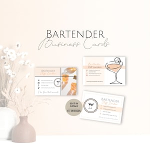 Sjablonen voor visitekaartjes barman, bewerkbaar ontwerp mobiele bar-infokaart, aanpasbare barclientsjabloon, professionele barkeeperservice