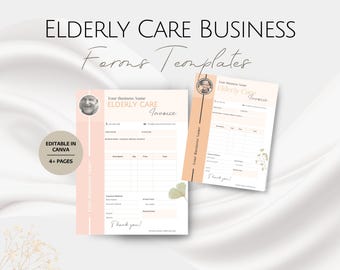Plantillas de formularios comerciales para cuidadores de personas mayores, conjunto de recibos de facturas editables para atención a personas mayores, recibos de facturas profesionales personalizables para personas mayores.