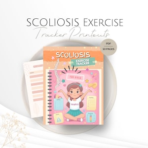 Plantillas de seguimiento de ejercicios para escoliosis, resumen de ejercicios imprimibles, protocolo de práctica de curvas espinales, plantilla profesional de Canva. Salud de la columna vertebral.