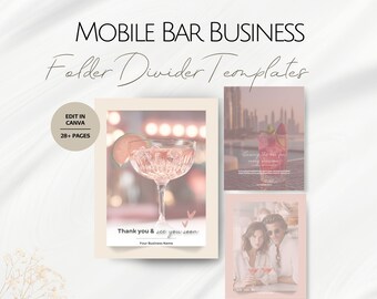 Plantillas de separadores de carpetas para negocios de bar móvil, plantillas editables de separadores de bar, carpetas de servicio para la organización de bartenders con IA profesional