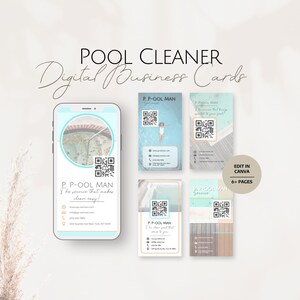 Biglietti da visita Instagram per addetti alle pulizie di piscine, modelli digitali per la pulizia, informazioni Instagram per addetti alle pulizie di piscine professionali, codice QR modificabile per servizi di social media