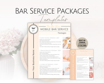 Bar Service Packages Templates, Mobile Bartender Package Template, Professional Barkeeper Range, Editable Bartending Bartend Offer Business