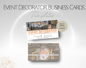 Plantilla de tarjeta de presentación para decoradores de eventos, diseño de tarjetas de información editables para planificadores de decoración de eventos, plantillas personalizables, servicio profesional