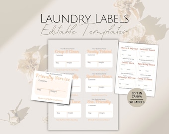 Laundry Service Labels Templates, Professional Editable Shop Label, Wash Dry Fold Customer Cards, Customizable Laundromat Business Stickers