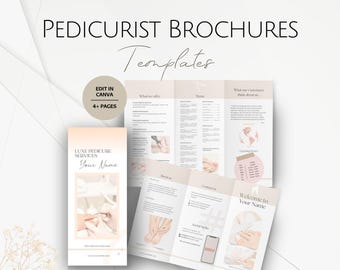 Plantillas de folletos para pedicura, folleto editable, folletos de expertos en pedicura, folleto tríptico con precios de servicios profesionales para el cuidado de los pies.