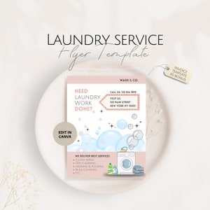 Bearbeitbarer Wäscheservice-Flyer, Canva Wäscherei-Werbevorlage, anpassbarer Waschsalon, professionelle Business Wash & Fold-Flyer