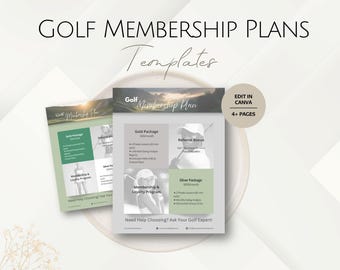 Plantillas de planes de membresía para clubes de golf, plantilla editable de promoción comercial, paquetes profesionales para expertos en golf, programas de planes para miembros