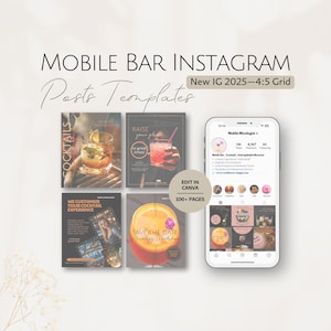 Modelos de Instagram para Bar Móvel, Postagens de Mídia Social para Bartenders, Pacote IG para Bartenders Profissionais, Negócios de Bartending Editáveis, Pacotes Canva