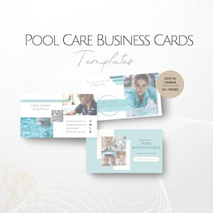 Pool Care Visitenkarten Vorlagen, bearbeitbares Info Card Design, Pools Wartung Reparaturservice, professionelle Wasserreinigungsvorlage QR Set