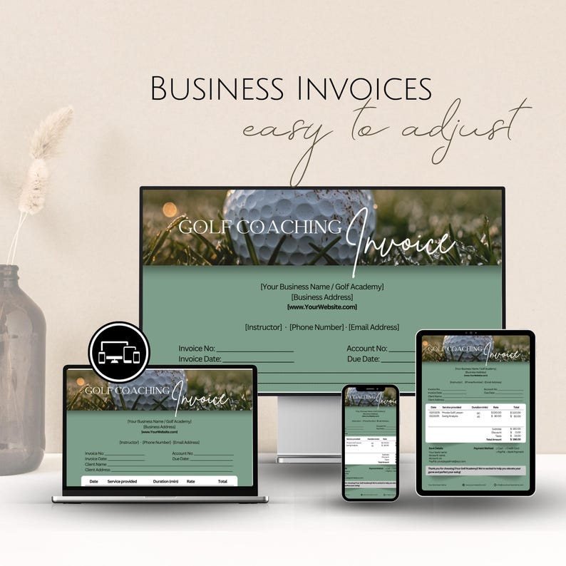 Golf Instructors Business Invoices Templates, Editable Service Template ...