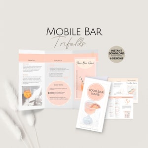 Mobiele bar-brochure sjablonen, bewerkbaar drievoudig infoontwerp, aanpasbare professionele barmanservicebrochure, Barman-bedrijfsflyer
