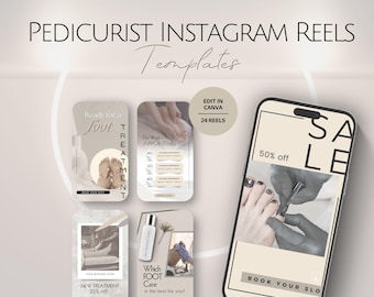 Pedicurist Instagram Reels Templates, Pedicure Social Media Posts, Professional Beauty Salon IG Reel, Editable Foot Care, Canva Business Set