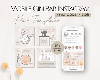 Mobile Gin Bar Instagram Post Templates, Mixologist Bartender Social Media Posts Professional Barkeeper Editable Bartending Business Service