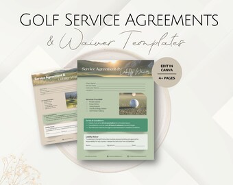 Plantillas de exención de responsabilidad del contrato de entrenamiento de golf, hoja de términos y condiciones editable para clientes de golf, plantilla de negocio de entrenador, club profesional