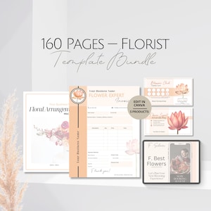 Pacote de modelos de negócios para floricultura, menu de preços de flores editáveis, conjunto de modelos de cartão de cliente personalizado para floricultura profissional